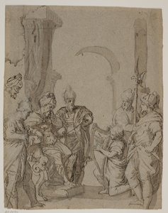David playing the harp for King Saul