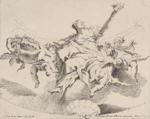 Power, represented by a woman seated on clouds holding a crown and surrounded by putti by Carlo Innocenzo Carloni
