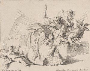 Wealth, represented by a woman seated on clouds and surrounded by putti, 1725-75 by Carlo Innocenzo Carloni