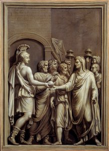 Ancient Rome: warrior and man in a toga exchanging a sphere by Carlo Labruzzi