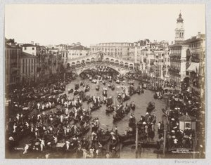 Regatta of Gondolas on the Grand Canal in Venice near the Rialto Bridge by Carlo Naya