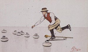 Man Casting a Stone in a Game of Curling by Carlo Pellegrini