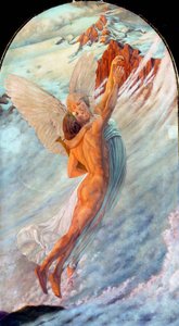 The Ideal, Fantastic Representation of the Abduction to the Heavens of a Young Man by an Angel. Painting by Carlos Schwabe