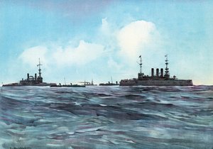 The Indiana and New York Flanked and Guarded by Torpedo-Boats and Cruisers