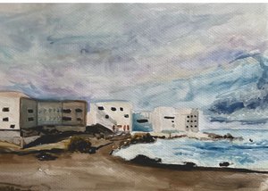 Coastal Buildings Stormy Sea
