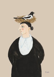Whimsical Woman With Magpie