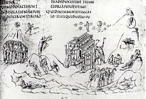 Various Scenes Illustrating One of the Psalms, from the Utrecht Psalter, Copy of Original from Reims Now in Utrecht University Library
