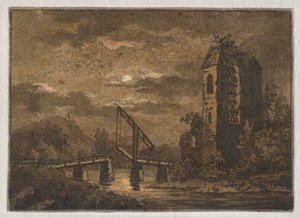 Landscape with Drawbridge and Ruin in Moonlight by Caspar David Friedrich