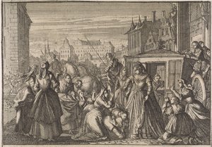 Women Kneeling in Paris Before Queen Anne Begging Her to Lower Taxes, 1645 by Caspar Luyken (attributed to)