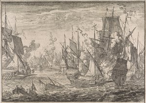 Naval Battle Between Turkish Warships and Galleys of the Knights of Malta, 1644 by Caspar Luyken (attributed to)