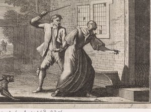 Man Receives His Wife at Home with Beatings by Caspar Luyken