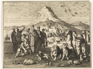 Noah, His Family and the Animals Leave the Ark by Caspar Luyken