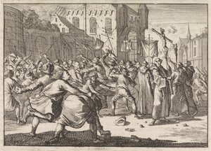 A Procession in Danzig is Greeted with Stones by the People, 1678 by Caspar Luyken