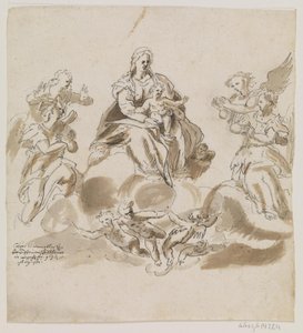 Virgin Mary with Child in Heaven Surrounded by Angels and Putti by Caspar Menneler