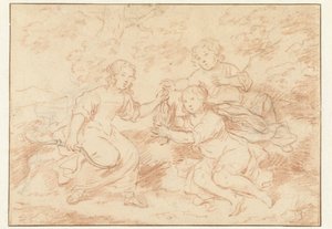 Three Children in a Landscape by Caspar Netscher (possibly)