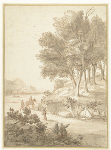 Italianate Landscape with Figures along a Road and a River in the Background by Caspar van Wittel