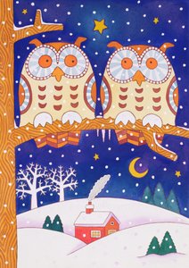 Two owls on a branch by Cathy Baxter