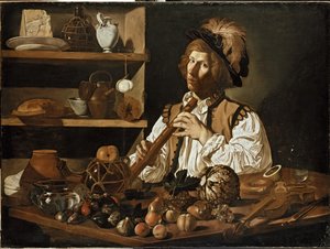 Interior with a Still Life and a Young Man Holding a Recorder (17th century)