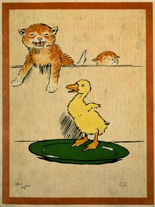 Cats and Duck. Drawing by Cecil Aldin by Cecil Charles Windsor Aldin