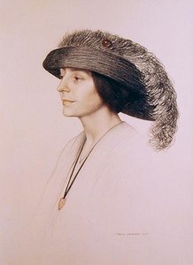 Young Woman Wearing a Feathered Hat