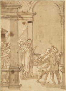 Two Figures Struggling before a King by Cesare Nebbia