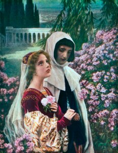 Dante and Beatrice in the Garden by Cesare Saccaggi