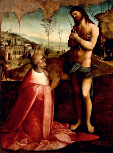 Christ Suffering and cardinal Oliviero Carafa in prayer by Cesare da Sesto
