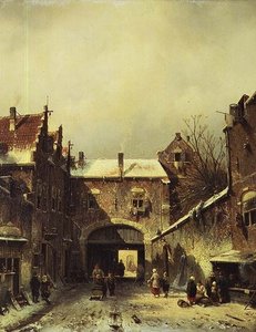 A Dutch Town in Winter by Charles Henri Joseph Leickert