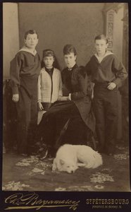 Empress Maria Fyodorovna with children, Nicholas Alexandrovich, George Alexandrovich and Xenia Alexandrovna