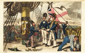 Captain Spring Makes Midshipman Newcome His Aide-de-camp and Hands Him His Sword on the Quarterdeck of HMS Victory by Charles (c.1797 1850) (after) Williams