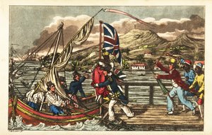 English Navy officer kidnapping an enslaved woman on Barbados Pier, pursued by her owner husband and plantation workers by Charles (c.1797 1850) (after) Williams