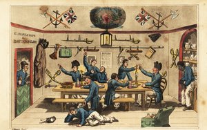 Johnny Newcome bringing rum to his fellow officers in the midshipman’s mess by Charles (c.1797 1850) (after) Williams
