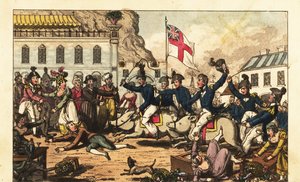 Royal Naval Officers Riding Pigs in Saddles Through the Market in Gibraltar