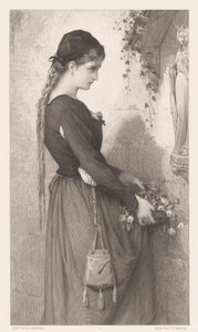 Young Woman Bringing Flowers to a Niche with a Statue of Mary by Charles Alphonse Deblois