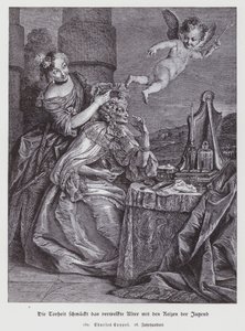Folly Embellishes Withered Old Age with the Adornments of Youth by Charles Antoine (after) Coypel