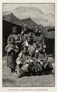 Kurds of Petchara (Turkey). Engraving by Barbant to illustrate the story “Across Russian Armenia, Karabagh, Valley of the Araxe, Massif of Ararat” by Madame B.Chantre, in Le tour du Monde 1892, directed by Edouard Charton, Hachette, Paris