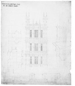 Study in Elizabethan Style, drawing for the Houses of Parliament by Charles Barry