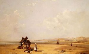 Fishermen unloading their catch on the beach in Cardigan Bay by Charles Branwhite