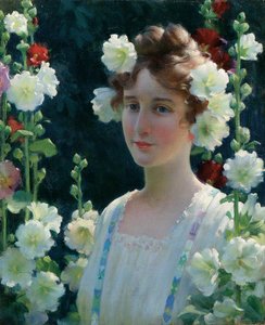 Among the Hollyhocks by Charles Courtney Curran