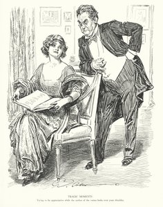Tragic Moments, Trying to be appreciative while the author of the verses looks over your shoulder by Charles Dana Gibson