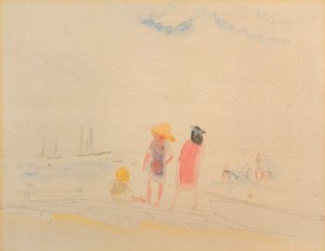 Two Women and Child on Beach by Charles Demuth