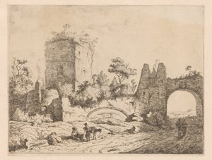 Landscape with Ruin of a Tower and a Gate (series title: Prints with Ruins in Landscapes, Cahier de ruines et de paysages) by Charles Echard (attributed to)