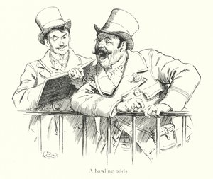 Bookie bawling odds at a race course by Charles Edmund Brock