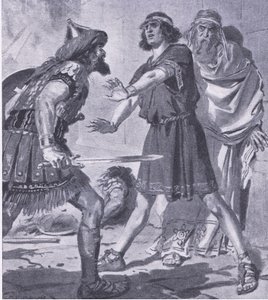 The life of Croesus saved by his deaf and dumb son, from My Magazine, pub.1922 by Charles Edmund Brock
