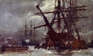 Cutting out of the Hermione (Retribution), 1799 by Charles Edward Dixon