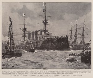 Return of the Naval Defenders of Ladysmith, HMS Powerful arriving at Portsmouth