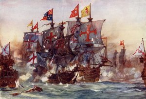 The Last Fight of the Revenge, off Flores, in the Azores, 1591