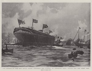 The Launch of the New Royal Yacht Victoria and Albert at Pembroke Dock, Afloat for the First Time