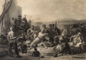 Scene on the Coast of Africa: Slaves and Slave Masters Await Transport Abroad