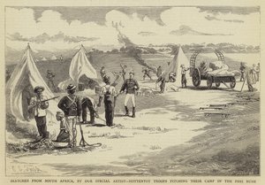 Sketches from South Africa, Hottentot Troops pitching their Camp in the Peri Bush by Charles Edwin Fripp